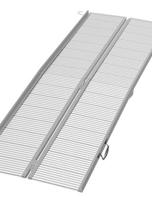 8' Foldable Handicap Ramp for Home, Steps, Doorways, Aluminum Portable Wheelchair Ramp, Textured Threshold Ramp, Silver