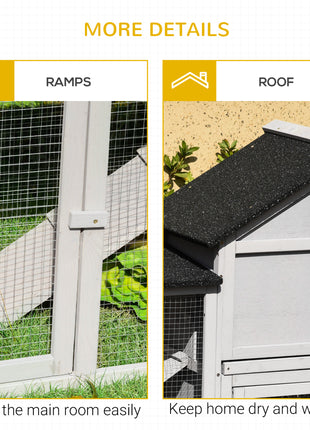 Outdoor Rabbit House 83" 2 Story Deluxe XL Wooden Rabbit Hutch Big Bunny Cage w/ Ladder and Run, Gray