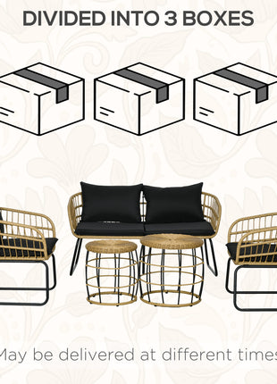 5 Piece PE Rattan Outdoor Furniture Set with Cushioned Chairs, Loveseat Sofa & Stackable Coffee Tables, Black