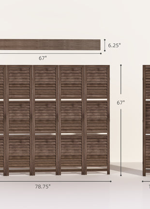 5 Panel 67" Tall Wood Privacy Screen Room Divider with 3 Shelves and Folding Storage for Bedroom, Walnut