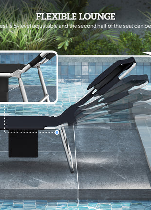2 Tanning Chairs with Face Hole, 5-Level Adjustable Outdoor Chaise Lounge Chair with Pillow for Beach, Pool, Black