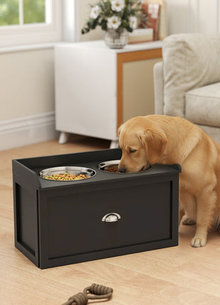 Pet Feeding Station Pet Dish Bowl Set with Storage, 2 Elevated Dog Bowls for Large Sized Dogs, Black