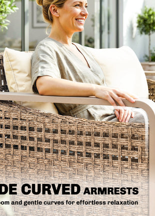 Rattan Wicker Sofa 3-Seater Outdoor Patio Sofa with Cushions for Garden Backyard Porch Beige