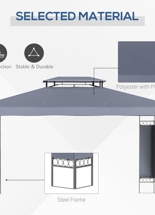 10' x 13' Patio Gazebo, Double Roof Outdoor Gazebo Canopy Shelter with Screen Decorate Corner Frame, for Garden, Lawn, Backyard and Deck, Gray