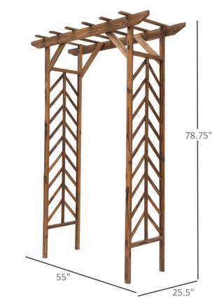 79in Wooden Garden Arbor Arch Trellis with Classic Countryside Style, Pergola Style Roof for Climbing Vines for Ceremony Party Weddings