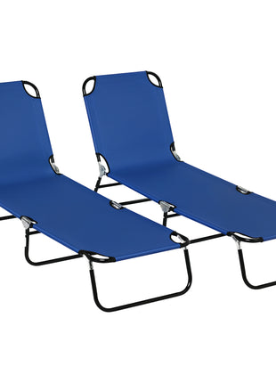 2 Piece Folding Chaise Lounge Pool Chairs, Outdoor Sun Tanning Chairs, Steel Frame for Beach, Yard, Patio, Blue
