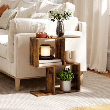 End Table, Narrow Side Table with Storage Shelves, S-Shaped, 3-Tier, 19.7" W x 7.7" D x 22.8" H, Rustic Brown