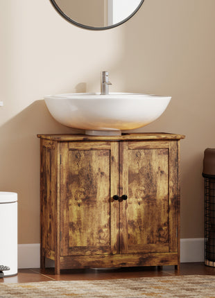 Bathroom Vanity Cabinet, Under Sink Bathroom Cabinet with 2 Doors and Adjustable Shelf, Rustic Brown