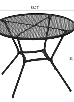 35" Round Outdoor Patio Bistro Dining Table, French Cafe Style, Conversation Space, Fast Drying Metal Mesh Tabletop for Garden, Backyard, Poolside, Black