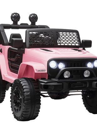 12V Kids Ride On Truck with Parent Remote Control, Battery Powered Electric Car with Spring Suspension, Adjustable Speed, LED Lights and Horn, Pink