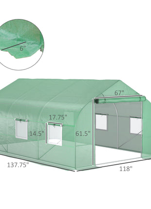 11.5' x 10' x 6.5' Outdoor Portable Walk-In Tunnel Greenhouse with Windows-Deep Green