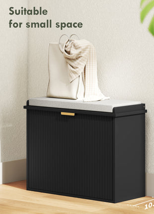 Shoe Storage Bench with Padded Seat Cushion and Flip-Drawer, Entryway Bench, Shoe Cabinet, 24.4x10.2x18.7 Inches, Black