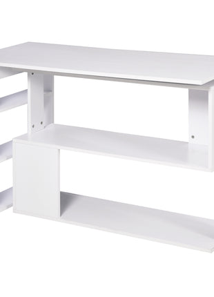 360° Rotating Home Office Desk L Shaped Corner Computer Desk with Storage Shelves, Writing Table Workstation, White