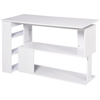 360° Rotating Home Office Desk L Shaped Corner Computer Desk with Storage Shelves, Writing Table Workstation, White