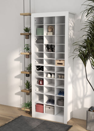 71" Shoe Storage Cabinet with 3 Heights of Open Cubes for 36 Pairs, Narrow Shoe Organizer, White