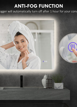 Dimmable Bathroom Mirror with Lights, 37" x 35" Backlit LED Mirror w/ Anti-Fog, Memory & Infinite Color Temperature