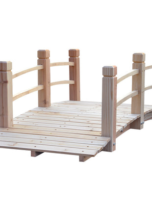 5 ft Wooden Garden Bridge Arc Footbridge with Railings for your Backyard, Natural Wood