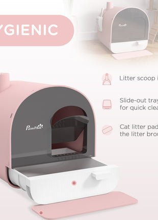 Cat Litter Box with Lid with Scoop and Filter, Pink