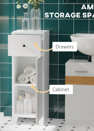 Short Bathroom Storage Cabinet, Cabinet Organizer with 1 Drawer and Adjustable Shelf for Living Room, White
