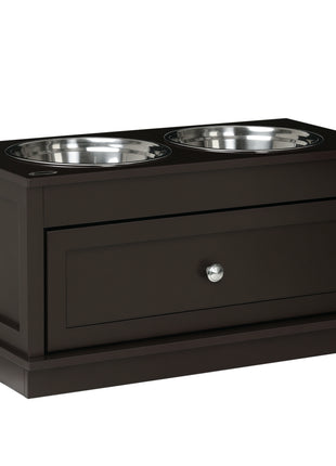 Large Elevated Dog Bowls with Storage Drawer Containing 11L Capacity, Raised Dog Bowl Stand Pet Food Bowl Dog Feeding Station, Brown