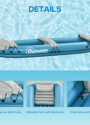 Kayak, 2 Person Inflatable Kayak, Includes Paddles, Aluminum Oars, Repair Kit, Portable Tandem Blow Up Boat, Blue