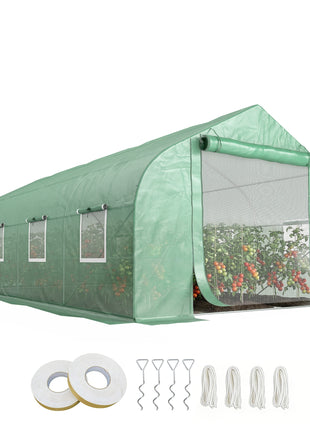 20' x 10' x 7' Walk-in Tunnel Greenhouse with Zippered Mesh Door and 8 Mesh Windows, Gardening Plant Hot House with Galvanized Steel Hoops, Green