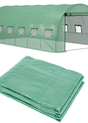 19.7' x 9.8' x 6.6' Plastic Greenhouse Cover Replacement, Heavy Duty Waterproof Tarp for Hoop House, Sheeting with 12 Windows, Door & Reinforcement Grid, Green