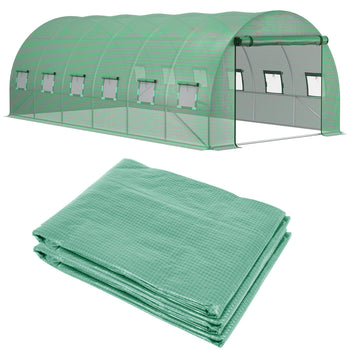 19.7' x 9.8' x 6.6' Plastic Greenhouse Cover Replacement, Heavy Duty Waterproof Tarp for Hoop House, Sheeting with 12 Windows, Door & Reinforcement Grid, Green