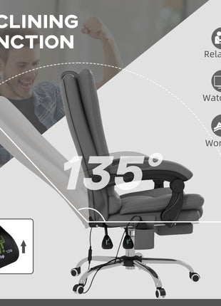 PU Leather Executive Massage Office Chair with 4 Vibration, Computer Desk Chair, Heated Reclining Chair with Adjustable Height, Swivel Wheels, Gray