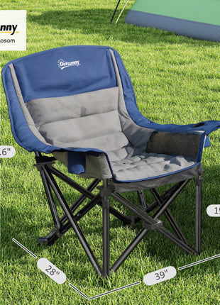 Camping Chair for Adults, Portable Folding Camping Chair with Side Pockets, Cup Holders, Carry Bag, Blue and Gray