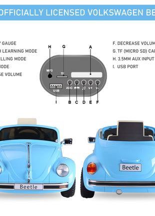 Licensed Volkswagen Beetle Electric Kids Ride-On Car 6V Battery Powered Toy with Remote Control Music Horn Lights MP3 for 3-6 Years Old Blue
