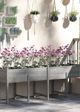 Wooden Raised Garden Bed, Large Elevated Planter Box with Legs, Bed Liner and Drain Holes, 7.4' x 1.8' x 2.6', Gray