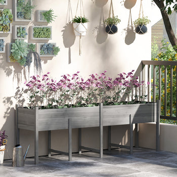 Wooden Raised Garden Bed, Large Elevated Planter Box with Legs, Bed Liner and Drain Holes, 7.4' x 1.8' x 2.6', Gray