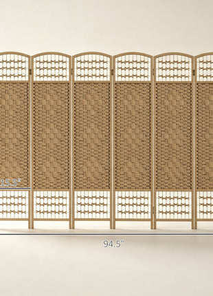 6 Panel Folding Room Divider Portable Privacy Screen Wave Fiber Room Partition for Home Office Natural