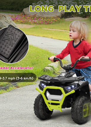12V Kids ATV, 4 Wheeler Quad with 4 Spring Suspension Wheels, LED Lights, Music USB, Green