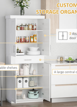 White Pantry Cabinet with Adjustable Shelving for Kitchen, Perfect for Family, White
