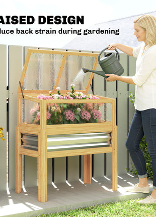 Raised Garden Bed with Mini Greenhouse, Elevated Planter Box with Legs and Bed Liner for Flowers, Vegetables