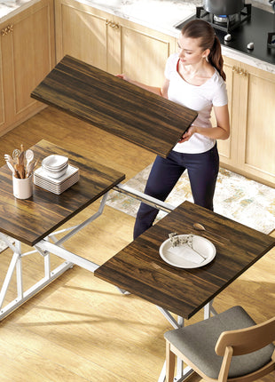 47"-63" Extendable Dining Table for 4-6, Farmhouse Expandable Kitchen Table with Heavy Duty Trestle Base, Brown