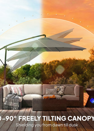 10 ft Offset Patio Umbrella with Cover, Hanging Cantilever Umbrella with 360° Rotation, Crank Handle, Tilt, Gray