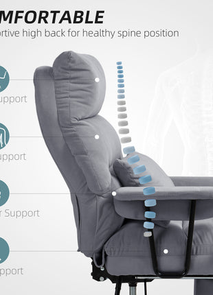 Executive Office Chair with Lumbar Support, Footrest, High Back Reclining Overstuffed Desk Chair with, Gray