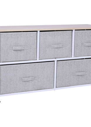 40" L 5 Drawer Horizontal Storage Cube Dresser Unit Bedroom Organizer Living Room Shelf Tower with Fabric Bins, Light Gray