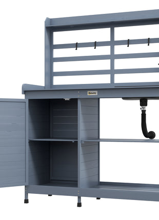Wooden Potting Bench with Storage, Sink, Water Tap for Backyard, Patio, Balcony, Gray