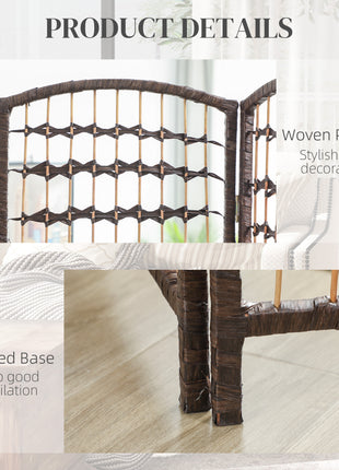 8 Panel Folding Room Divider Portable Privacy Screen Wave Fiber Room Partition for Home Office Brown