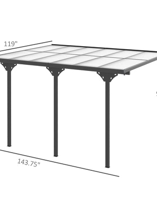 12' x 10' Outdoor Polycarbonate Pergola, Transparent UV Blocking Awning, Hardtop Deck Gazebo, Aluminum, Gray