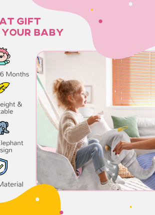 Baby Rocking Horse Elephant Rocking Chair Toddler Rocker Toy with Sound Wooden Base Seat for 1.5-3 Year Old, Gray