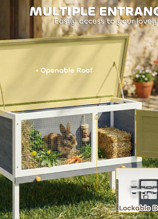 Wooden Rabbit Hutch, Guinea Pig Hutch with Asphalt Roof, Outdoor Elevated Bunny House for Rabbits, Chinchillas