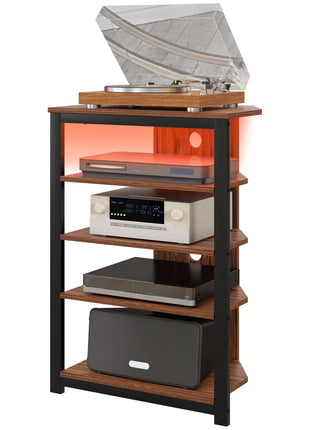 LED TV Stand, Entertainment Center with Storage Shelves and Steel Frame for Living Room, Brown