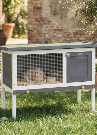 Wooden Rabbit Hutch, Guinea Pig Hutch with Asphalt Roof, Outdoor Elevated Bunny House for Rabbits, Chinchillas