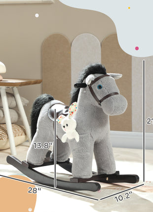 Kids Rocking Horse, Plush Toddler Ride on Toy with Realistic Neigh and Toy for 2–5 Years Old, Gray