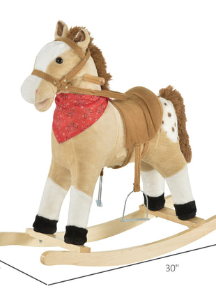 Kids Plush Ride-On Rocking Horse Toy Cowboy Rocker with Fun Realistic Sounds for Child 3-6 Years Old, Beige